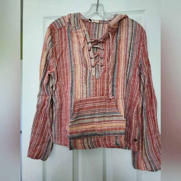 New - Roxy Lightweight Pink and Peach Striped Hoodie - Small - Never Worn - Picture 1 of 3